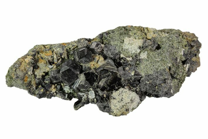 Black Andradite (Melanite) Garnet Cluster with Biotite - Morocco #107903